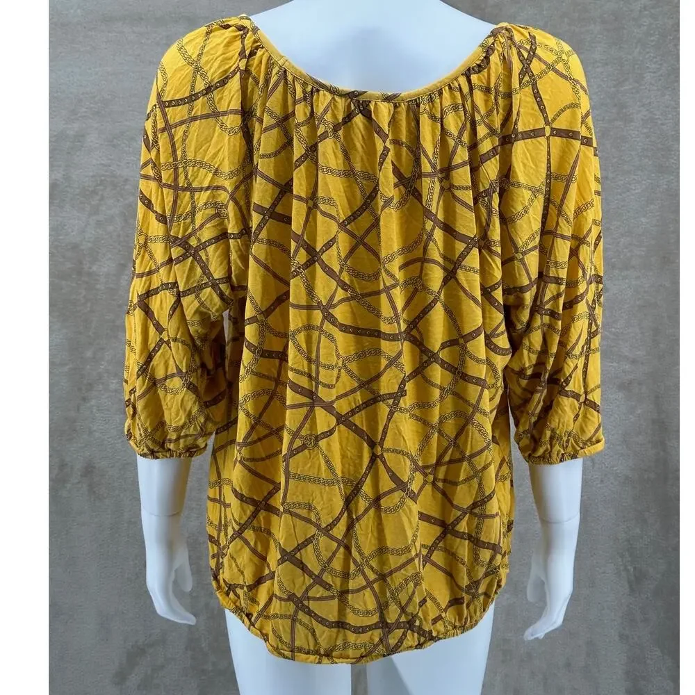 Michael Kors Top Women 2X Gold Chain Print Logo Equestrian Western Preppy Office